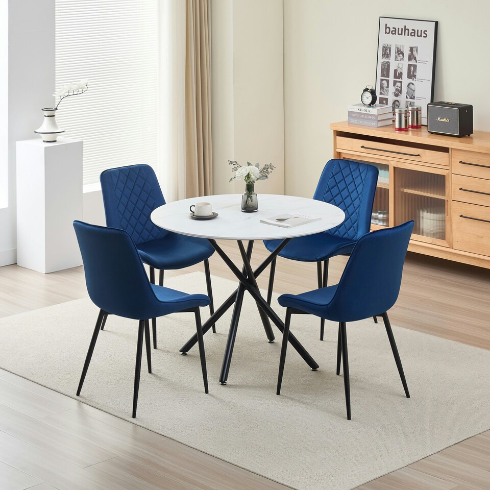 image 1 of Seattle Dining Table with 4 Amelia Velvet Chairs Blue
