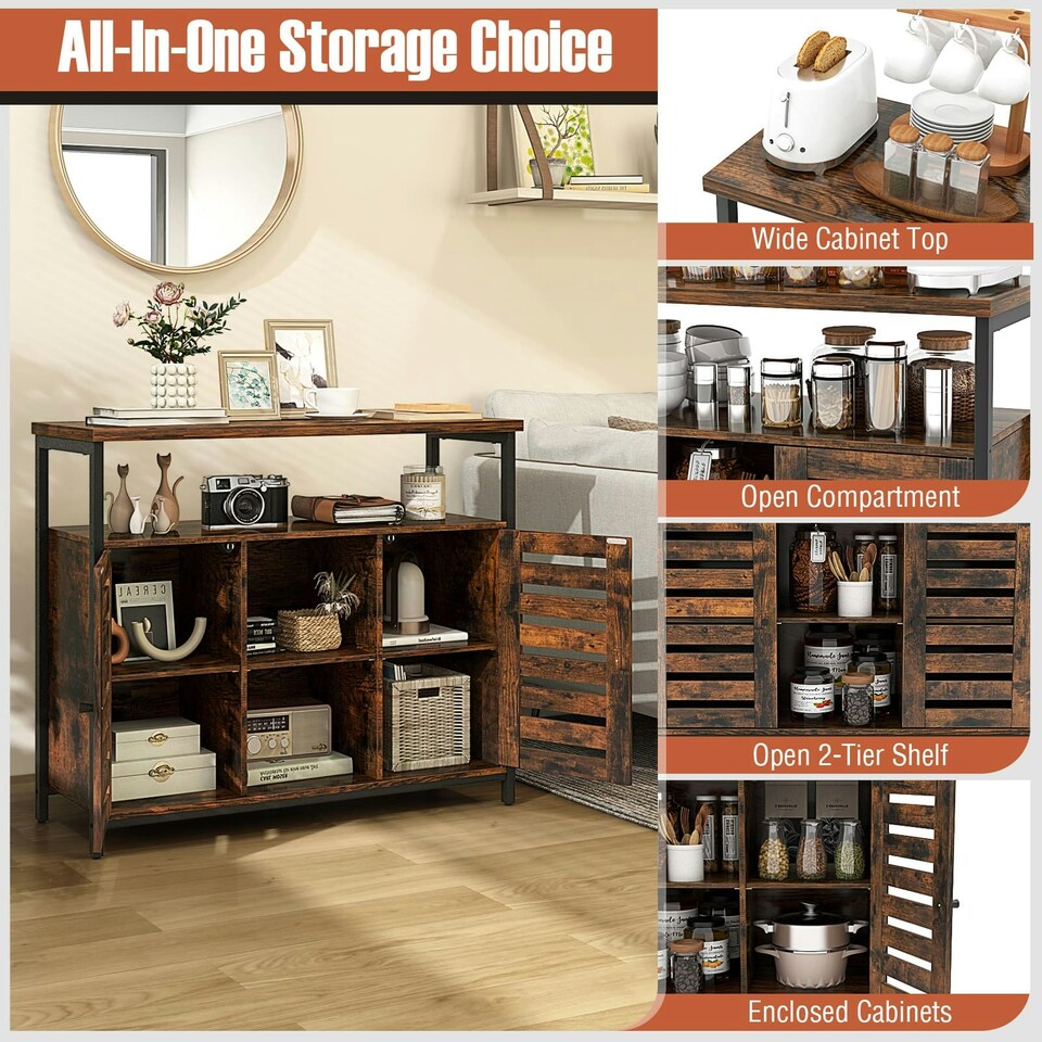image 1 of COSTWAY Kitchen Buffet Cabinet Sideboard Storage Cabinet Brown