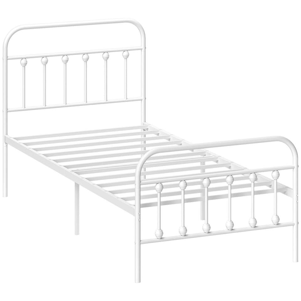 image 1 of HOMCOM 3ft Metal Single Platform Bed Frame w/ Underbed Storage Headboard White