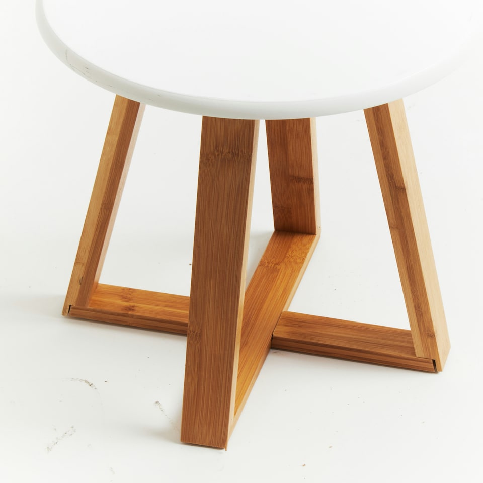image 1 of Interiors By Premier Contemporary White And Natural Bamboo Round Stool, Durable Round Stool For Kitchen, Versatile Kitchen Stool