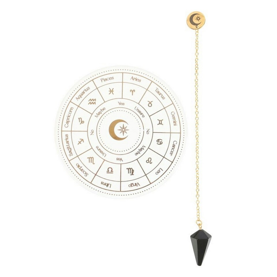 image 1 of Something Different Astrology Wheel Pendulum Divination Kit - White/Black/Gold - One Size