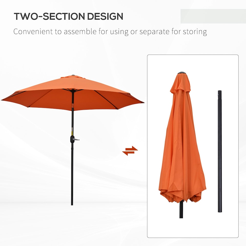 image 1 of Outsunny 2.6M Patio Umbrella Outdoor Sunshade Canopy w/ Tilt and Crank Orange
