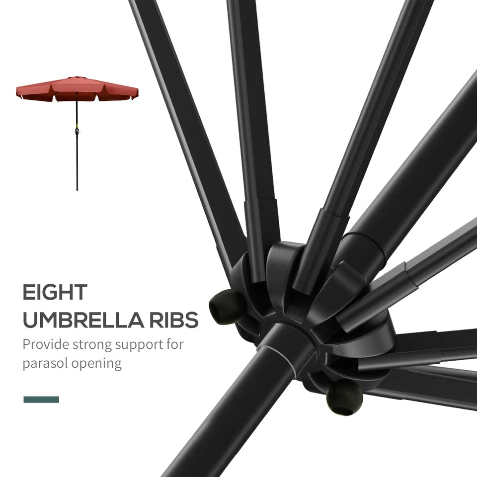 image 1 of Outsunny 2.7m Patio Umbrella Garden Parasol with Crank, Ruffles 8 Ribs Wine Red