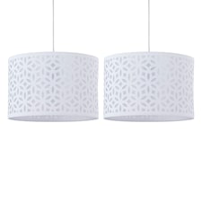 First Choice Lighting Set of 2 White Laser Cut 25cm Pendant Lightshades White