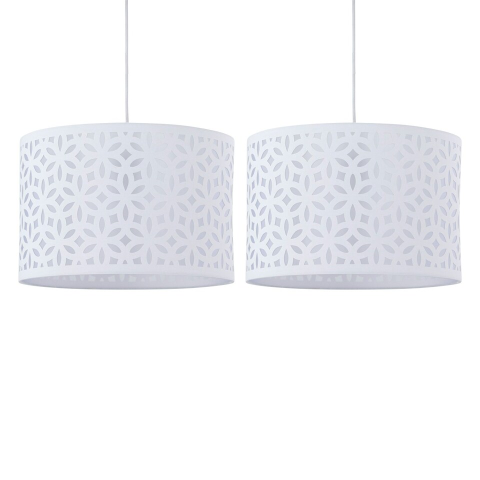 image 1 of First Choice Lighting Set of 2 White Laser Cut 25cm Pendant Lightshades White