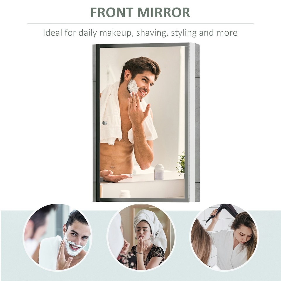 image 1 of HOMCOM Mirror Cabinet Shelves Bathroom Storage Stainless Steel Wall Cabinet