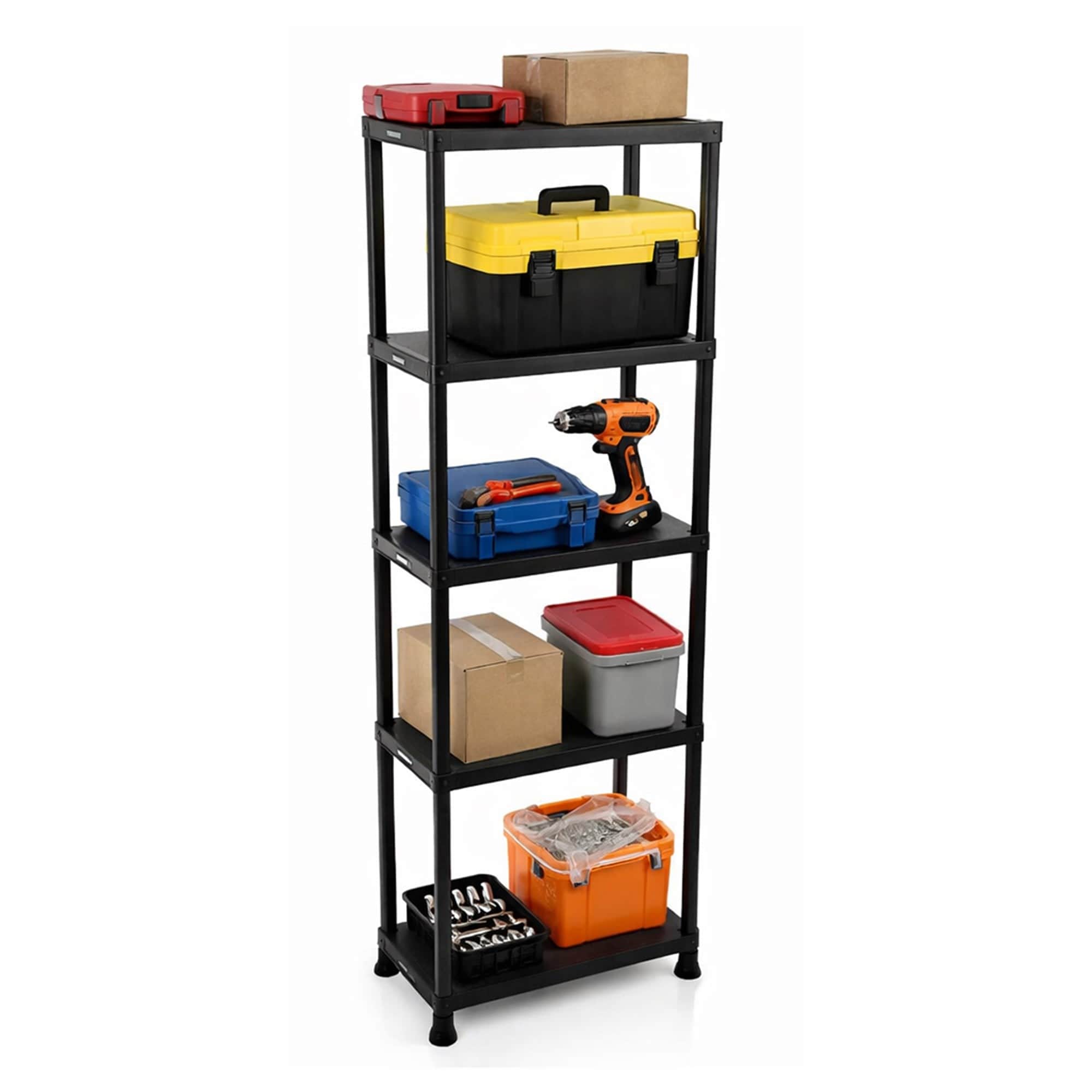 5 Tier Black Plastic Heavy Duty Shelving Racking Storage Unit