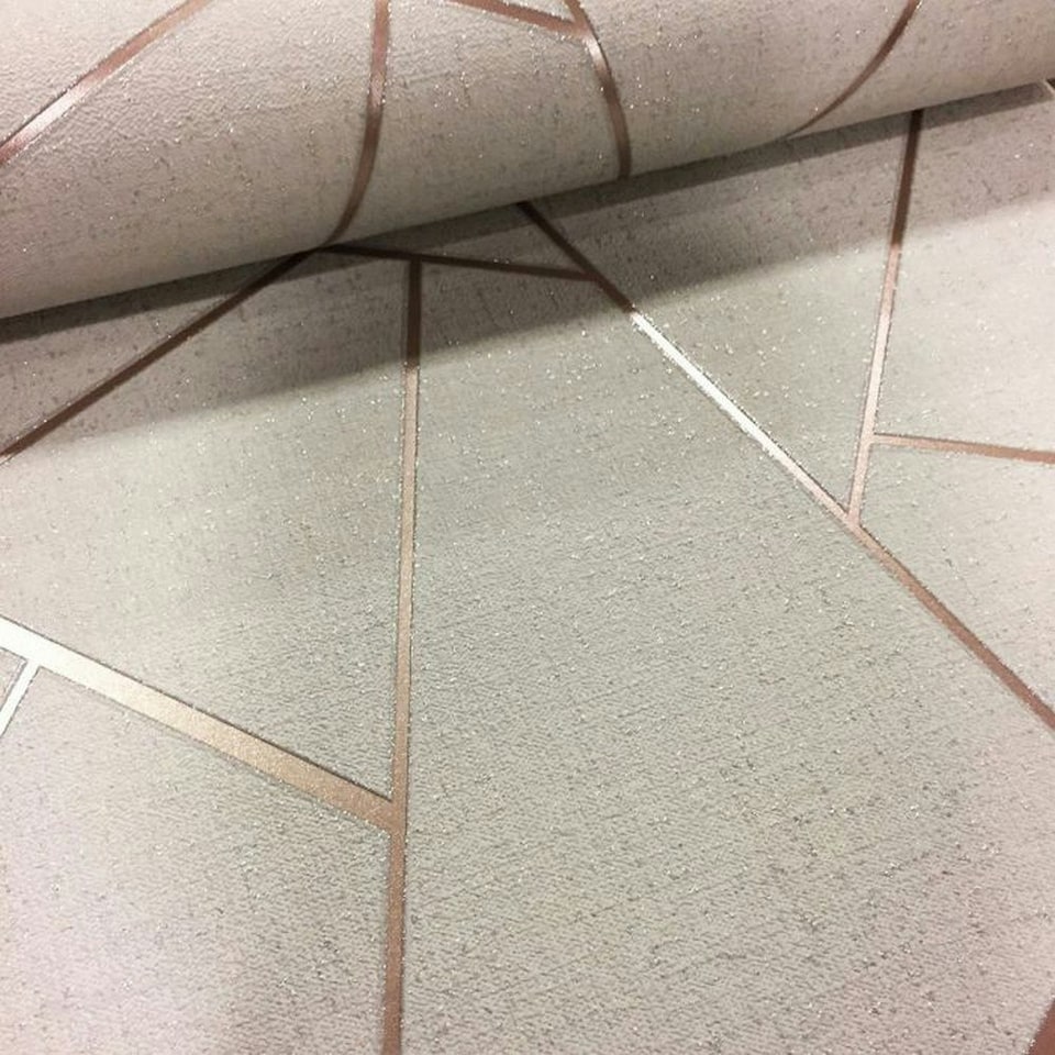 image 1 of Fine Decor Quartz Fractal Textured Wallpaper - Beige/Rose Gold - 32.8ft x 20.5in Brown
