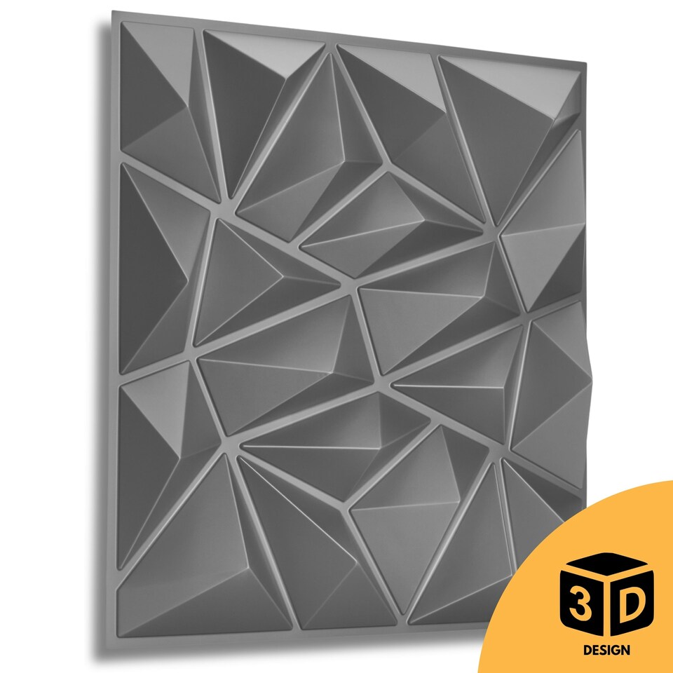 image 1 of NOVECRAFTO Diamond Effect 3D Wall Panels – 6 Sheets Covering 1.5 sqm (16.15 sqft) – Matte Interior PVC Cladding Tiles – 19.6"x19.6" Diamond Design Grey Silver