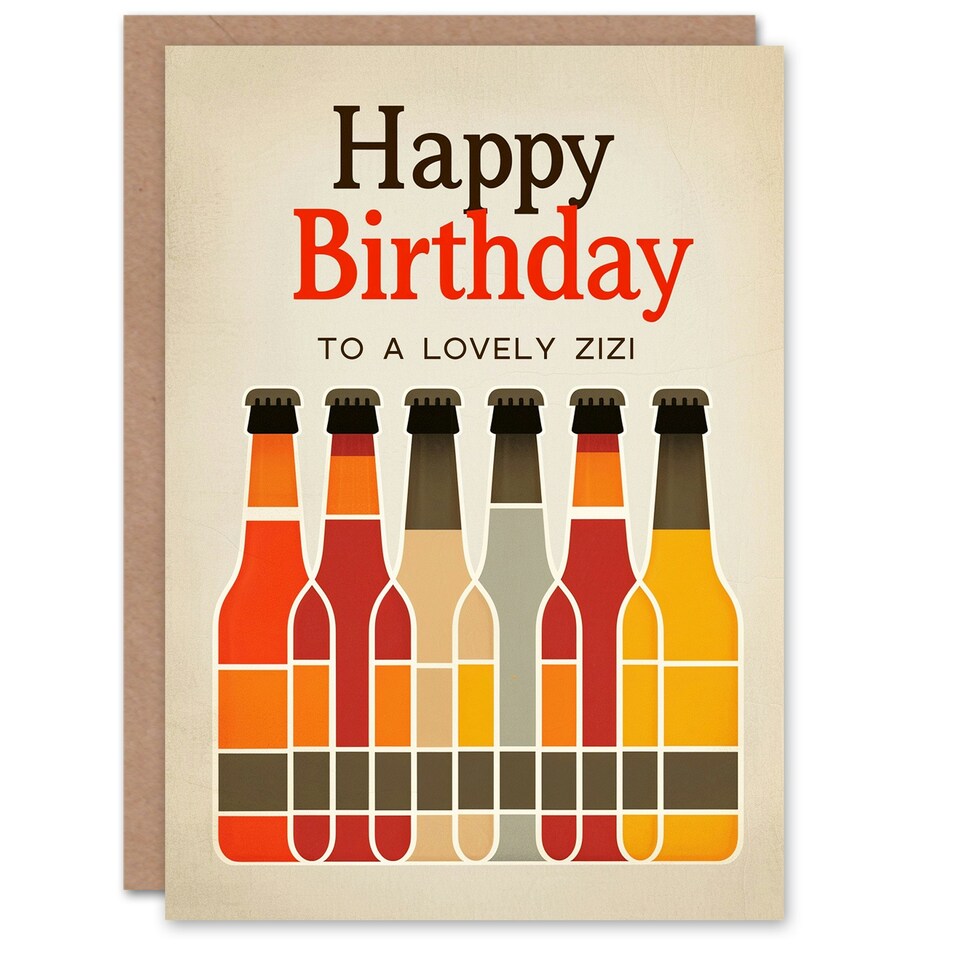 image 1 of Lovely Zizi Craft Beer Lover Row Bottles Non Binary Birthday Card