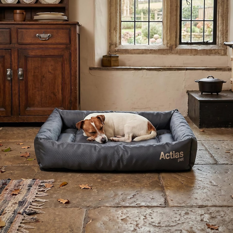 image 1 of Actiaspet Waterproof Dog Crate Bed Non-Slip Base Multiple Sizes (Grey, Medium)