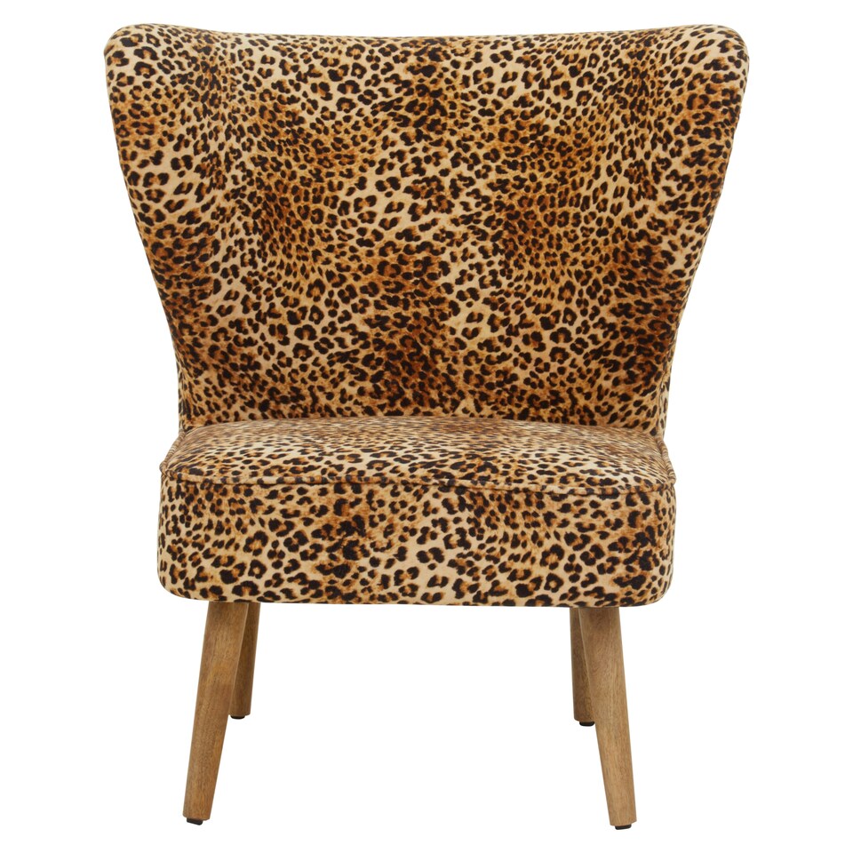 image 1 of Cefena Leopard Print Velvet Chair Brown