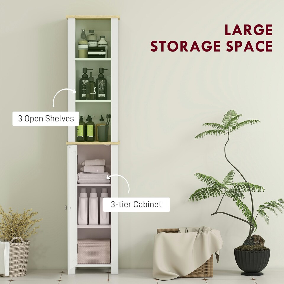 image 1 of kleankin Slim Bathroom Storage Unit with Open Compartment, White White