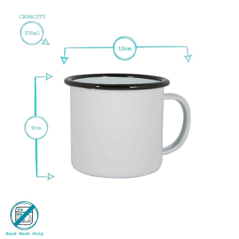 image 1 of Argon Tableware White Enamel Mugs - 375ml - Black - Pack of 6 | Black | Black