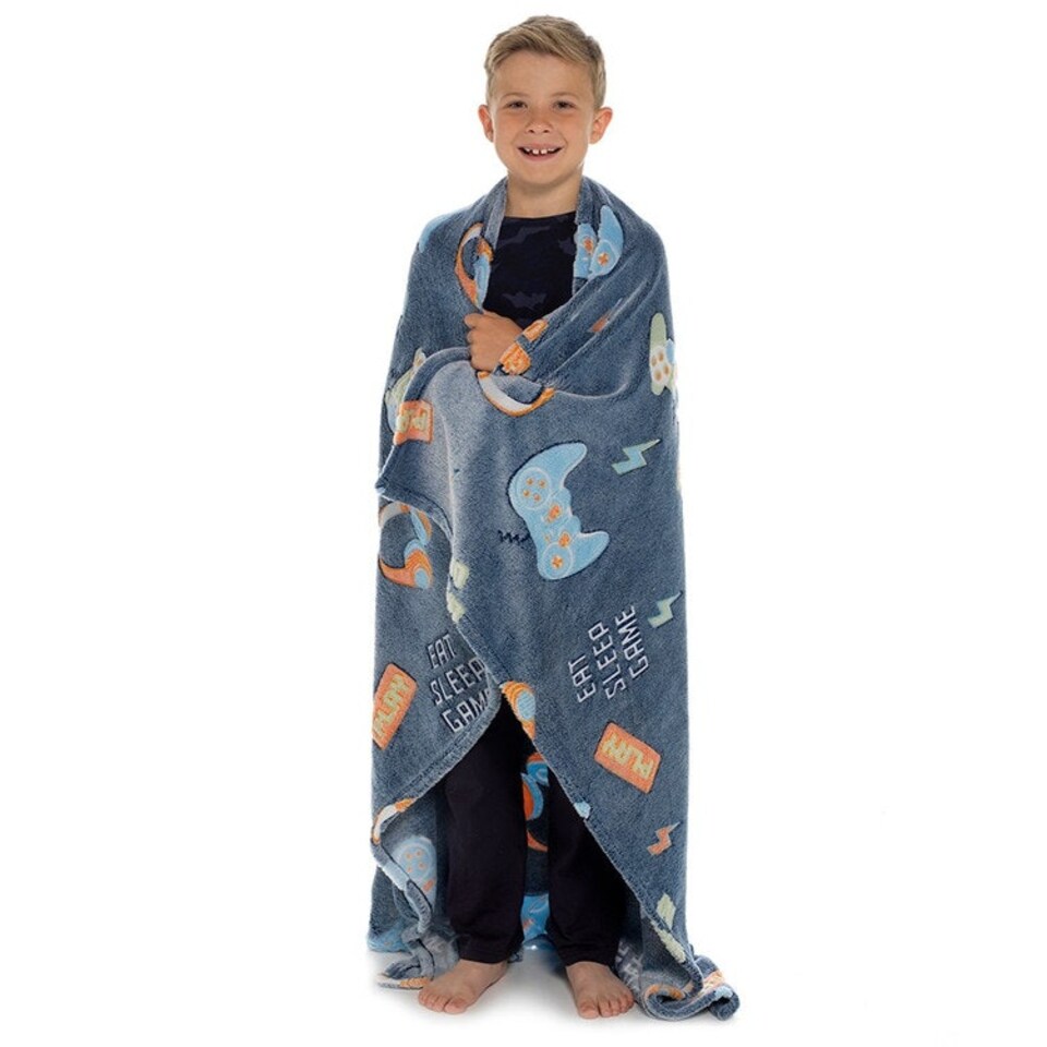 image 1 of RJM Glow In The Dark Gaming Fleece Blanket - Navy - One Size