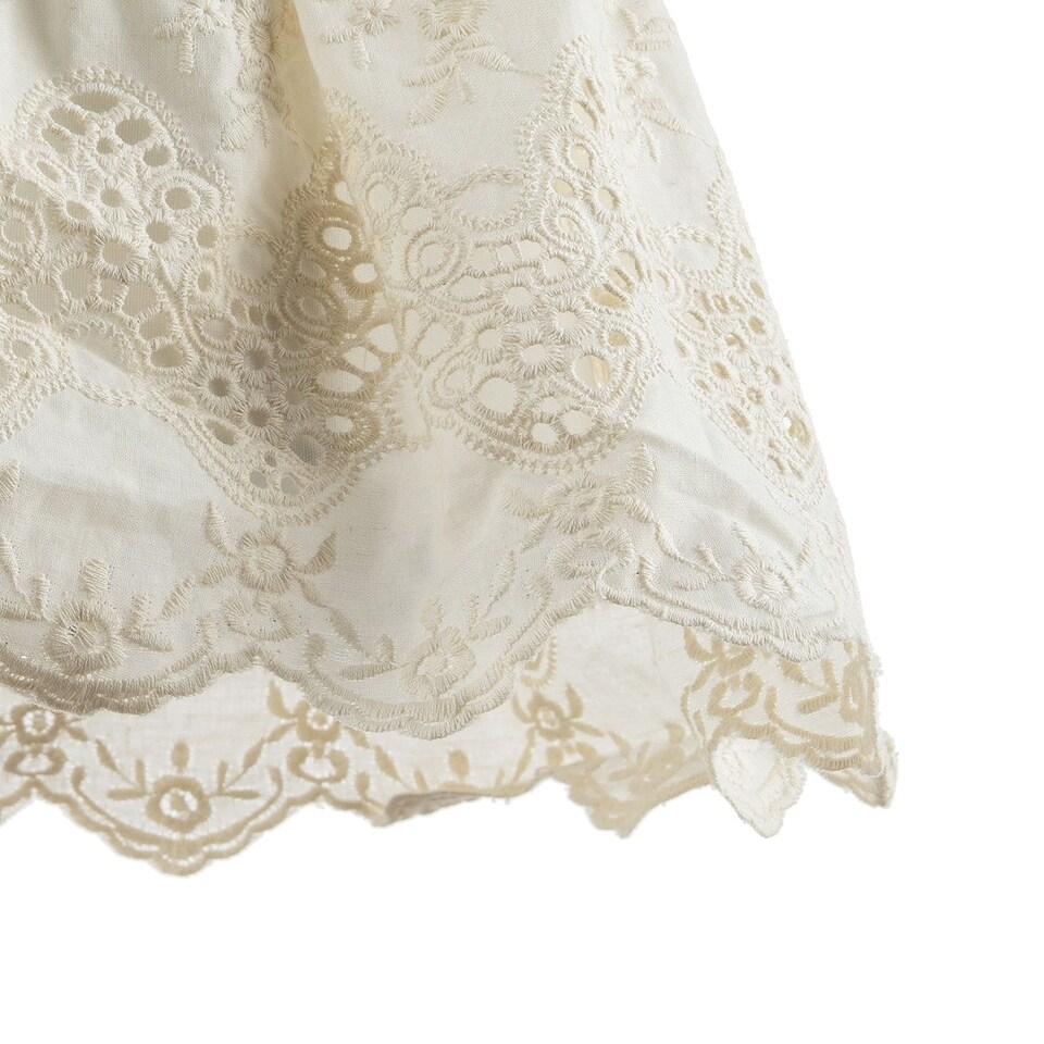 image 1 of Modern Cream Cotton Fabric Pendant Lamp Shade with Floral Lace Design | Cream | Cream | 1