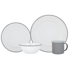 Argon Tableware 16 Piece White Enamel Dinner Set - cm - Grey