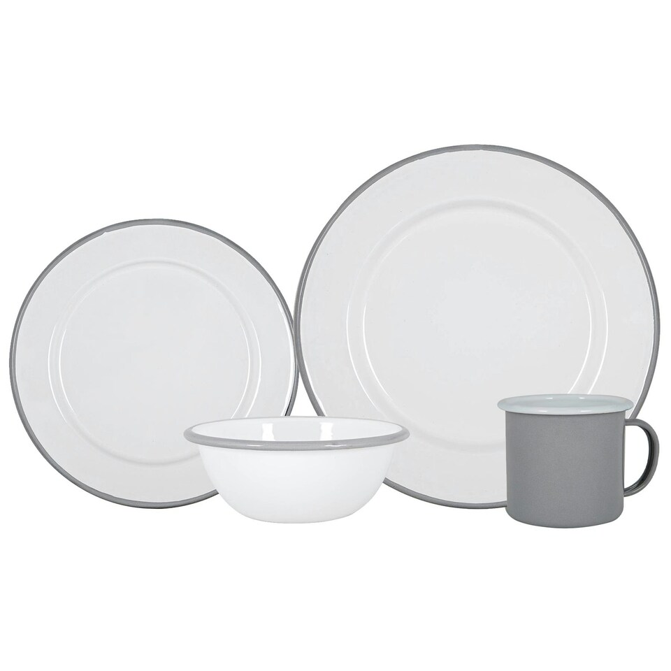 image 1 of Argon Tableware 16 Piece White Enamel Dinner Set - cm - Grey