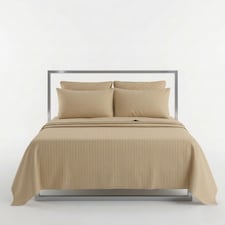 Luxury Satin Stripe T250 Cotton Rich Soft Flat Sheet Bed Linen | Brown | Beige | Super King