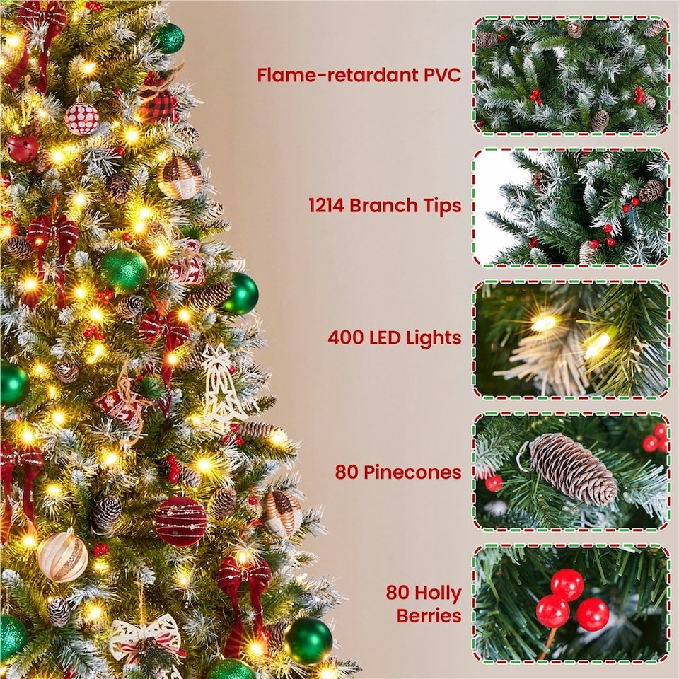 image 1 of Yaheetech 213 cm Pre-lit Frosted Artificial Christmas Tree Green