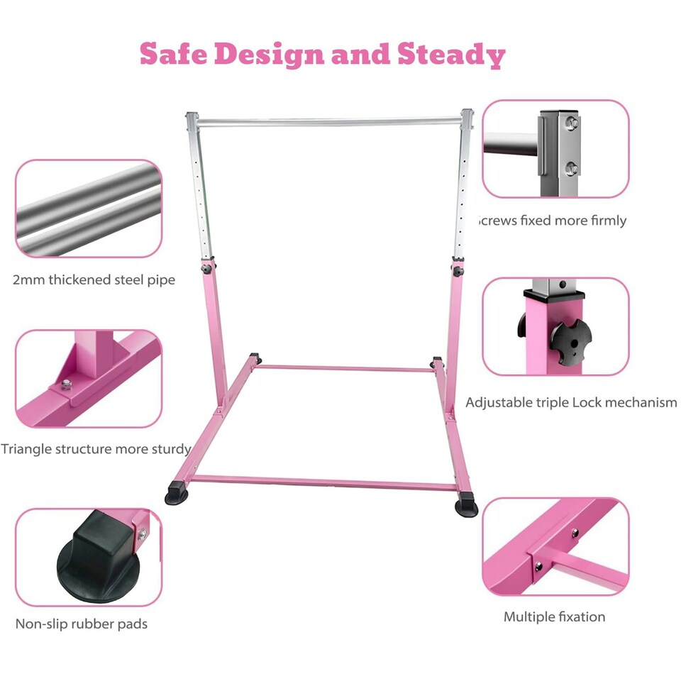 image 1 of Gymnastics Horizontal Kip Bar Home Gym Adjustable Height For Children Kids Pink