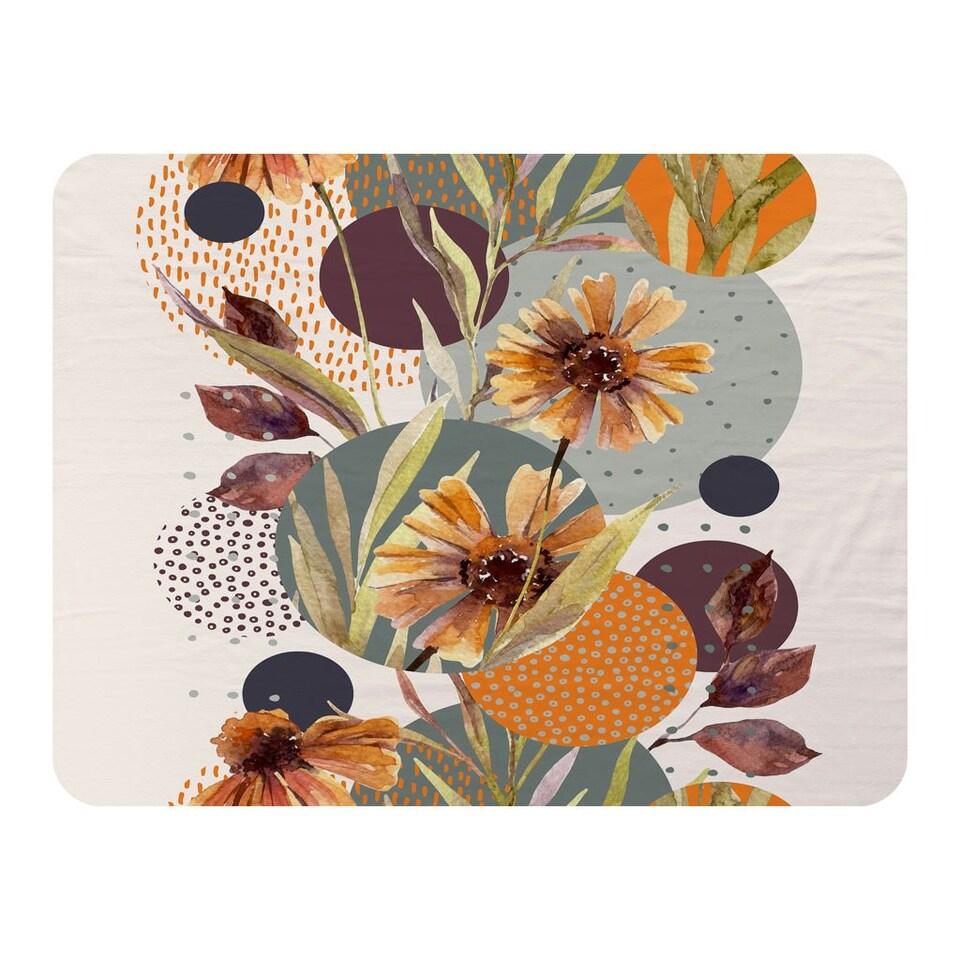image 1 of Orange Geometric With Flowers (Blanket)