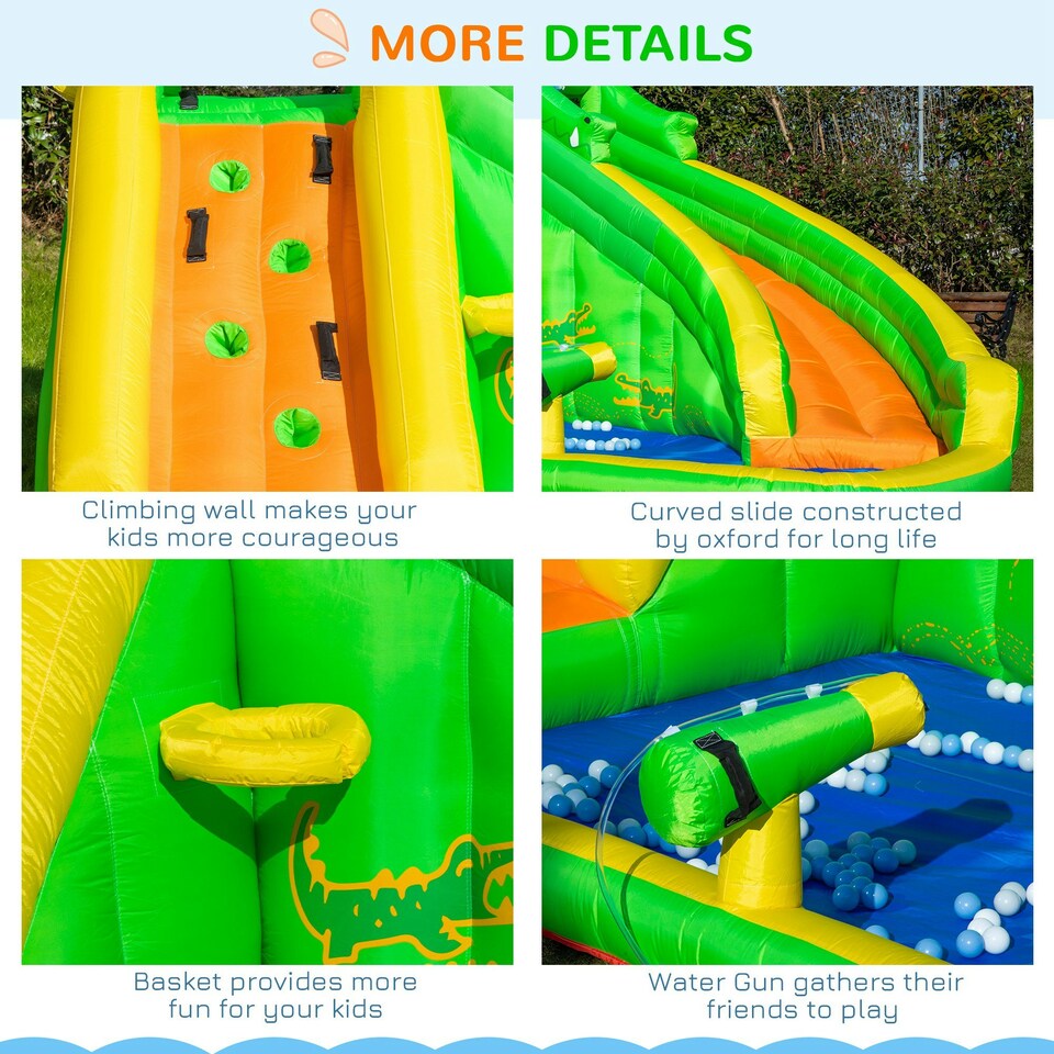 image 1 of Outsunny Kids Bouncy Castle with Slide Pool Basket Gun Climbing Wall W/ Blower