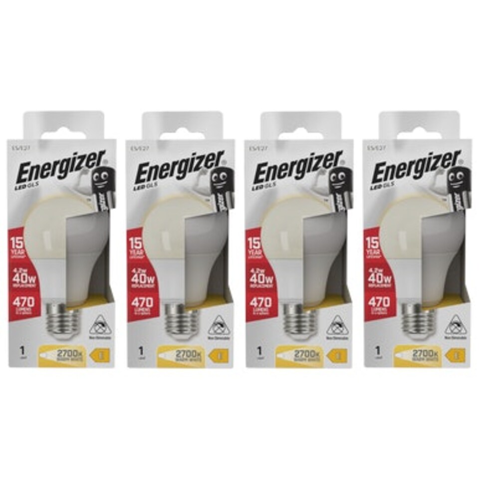 image 1 of Energizer LED GLS E27 470lm 4.2W 2700K (Warm White) Light Bulb - Pack of 4