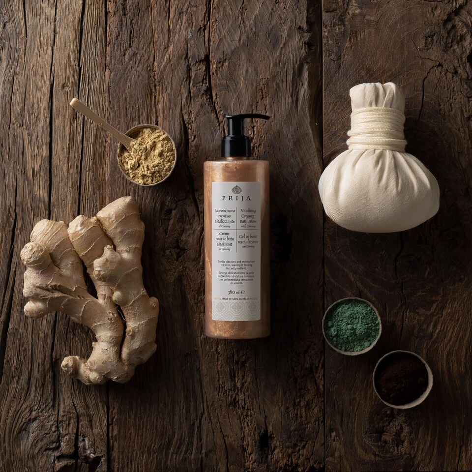 image 1 of Prija Vitalising Creamy Bath Foam with Panax Ginseng Root Extract, Moisturising and Relaxing Shower and Bath Gel, Gently Cleanses, Vegan Friendly 380ml