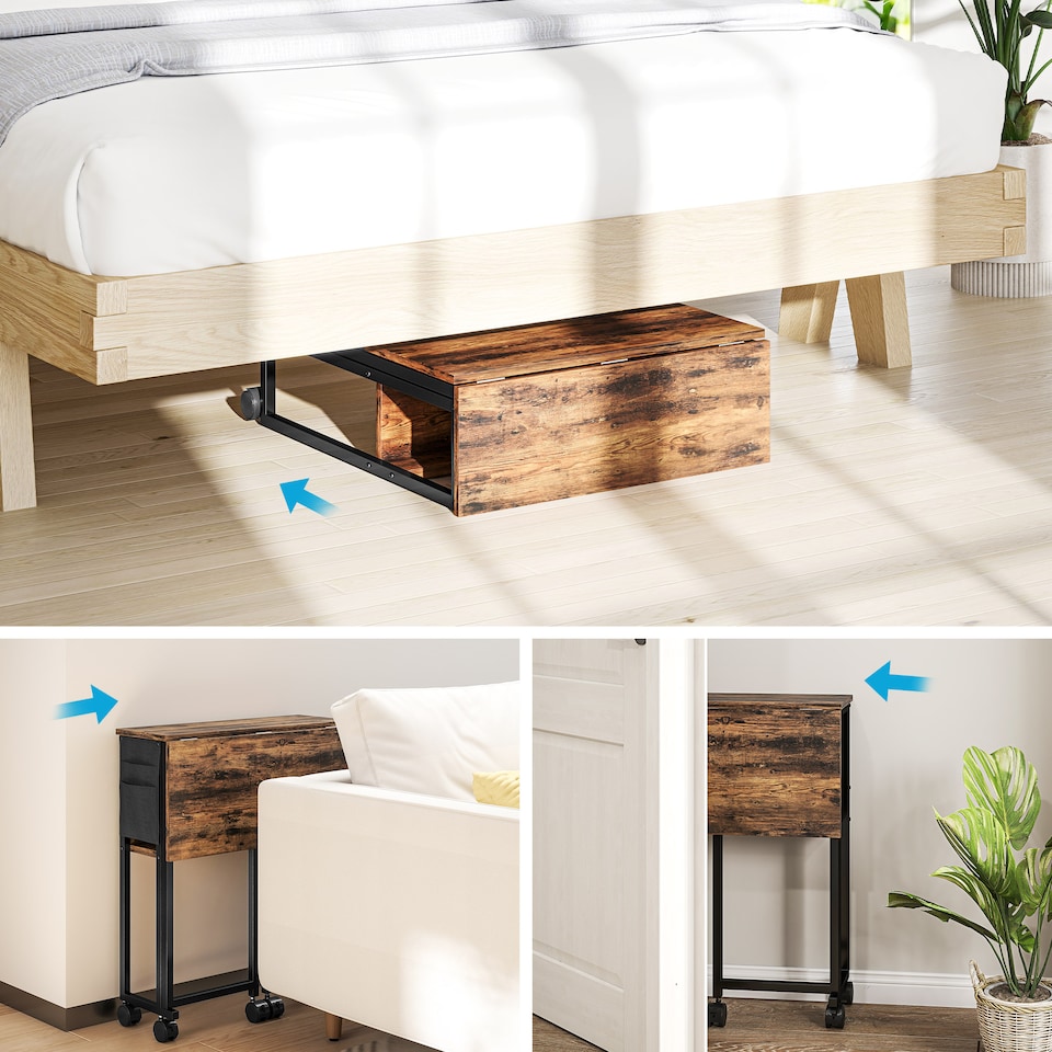 image 1 of HOMCOM Folding Desk with Storage Shelf and Bag, 63 cm Foldable Computer Desk for Small Spaces, Space Saving Writing Table on Wheels for Home Office, Bedroom, Easy Assembly, Rustic Brown | Brown