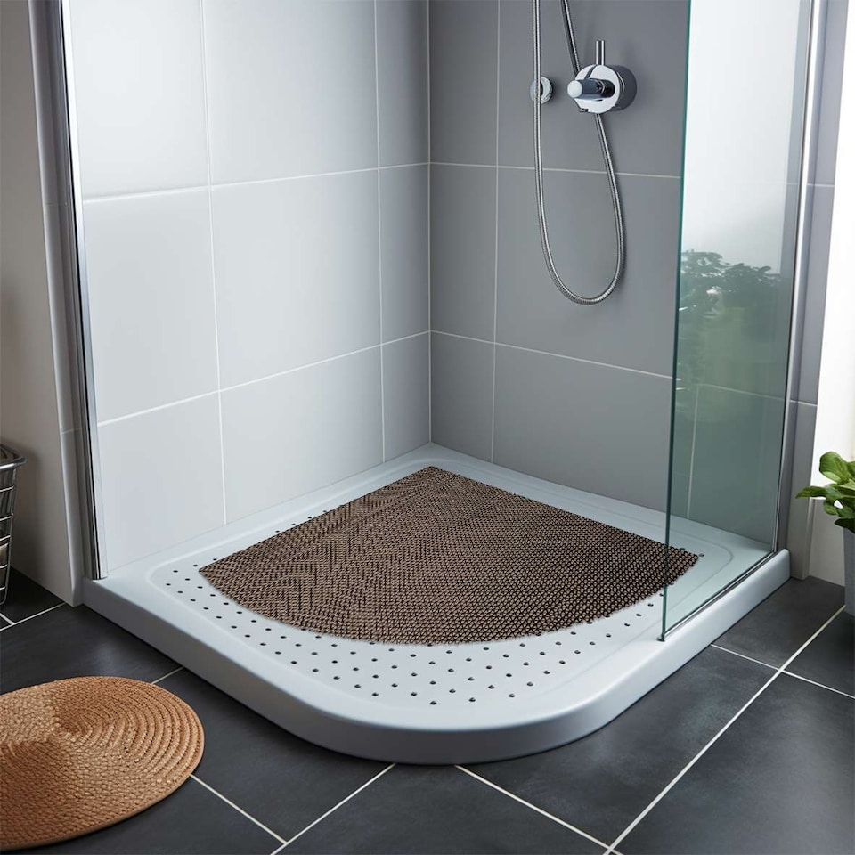 image 1 of Nicoman Quadrant Reversible Dual-Colour PVC Shower Mat - 53cm | Grey | Grey/Brown | Quadrant 53x53cm