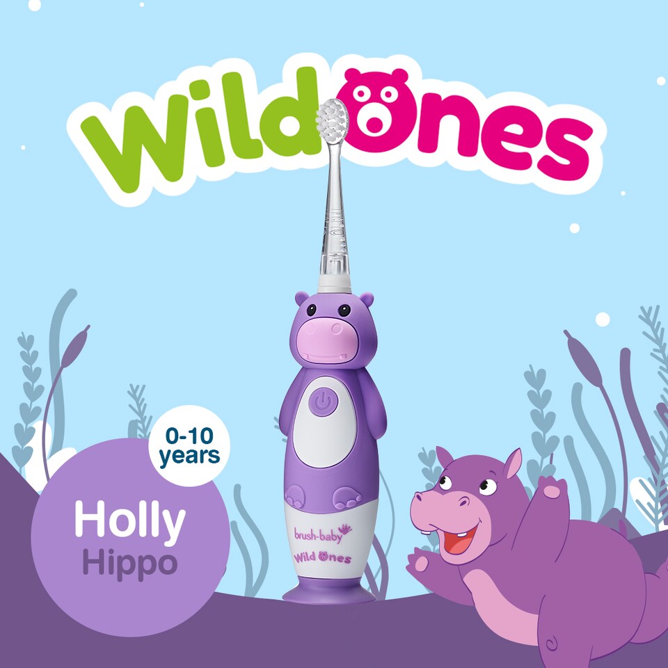 image 1 of Brush Baby WildOnes Hippo Kids Electric Rechargeable Toothbrush