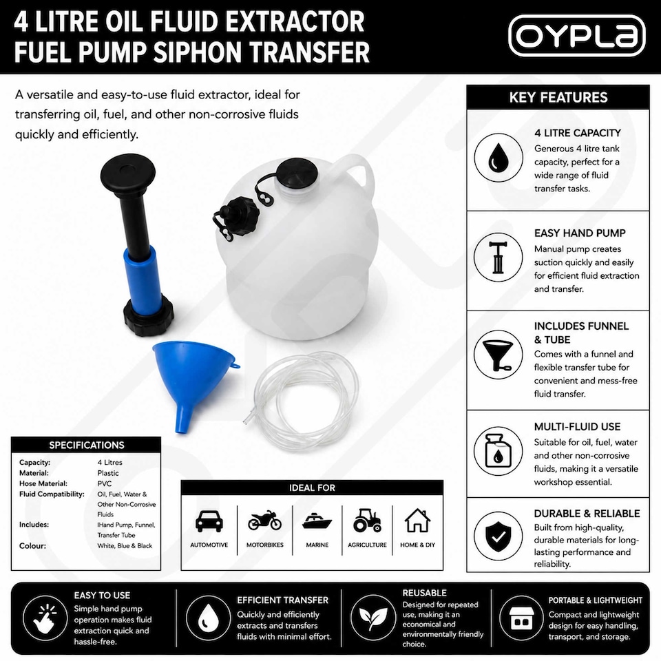 image 1 of 4 Litre Oil Fluid Extractor Fuel Pump Syphon Transfer 4L