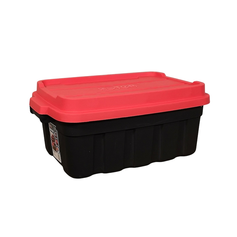 image 1 of 37L Black and Red Tuff Stackable Storage Box with Lid and Carry Handles | Multi | Black / Red