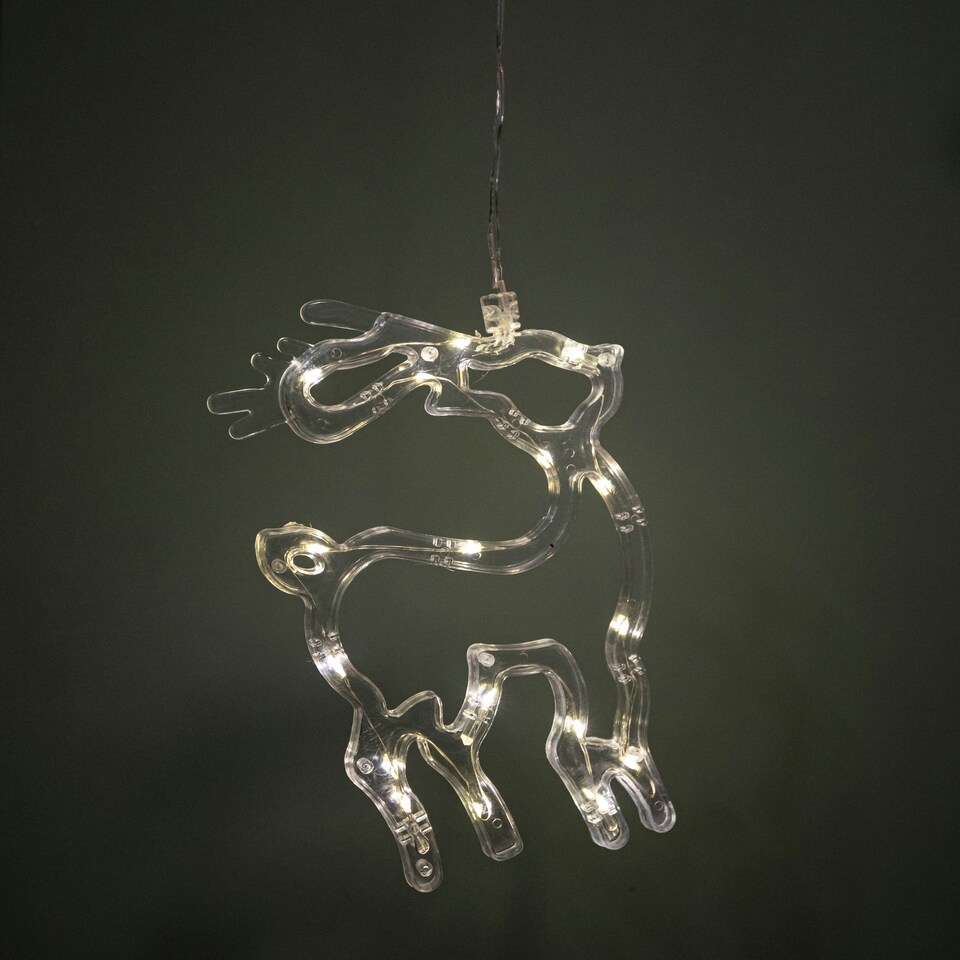 image 1 of 19cm Battery Operated Light up Christmas Reindeer Window Decoration with Warm White LEDs