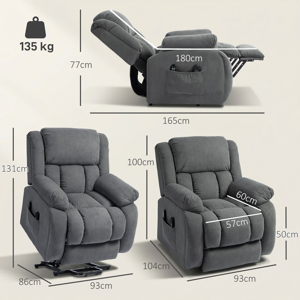 image 1 of HOMCOM Power Lift Recliner Chair, Reclining Chair with Massage, Grey | Grey | Grey | One Size