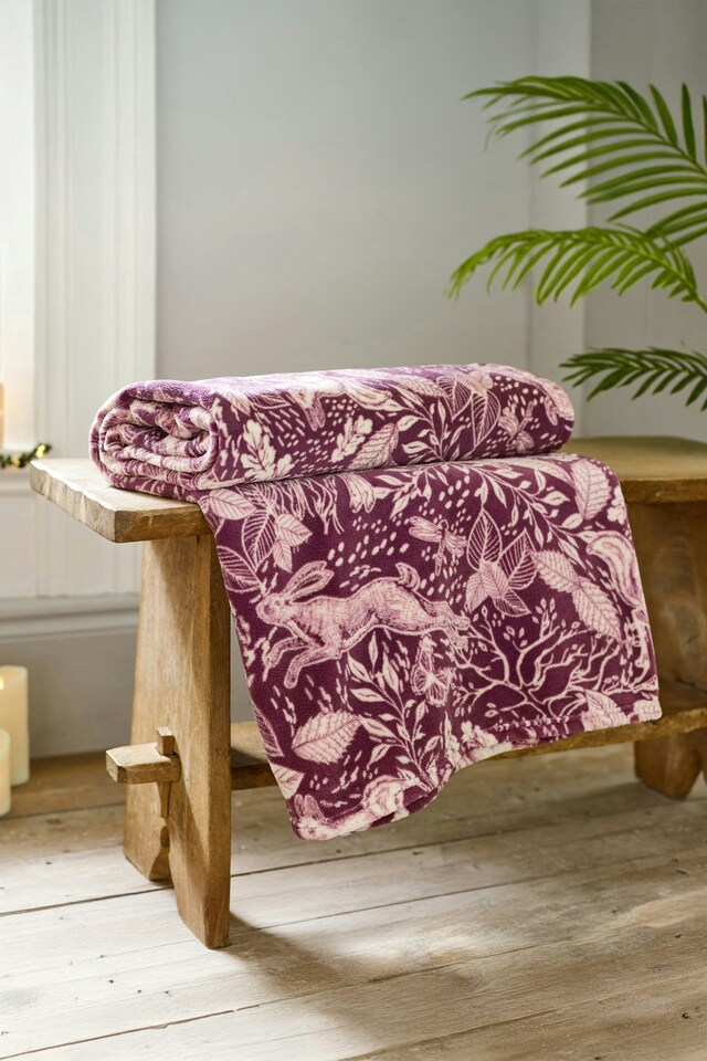 image 1 of Winter Forest Printed Coral Fleece Throw