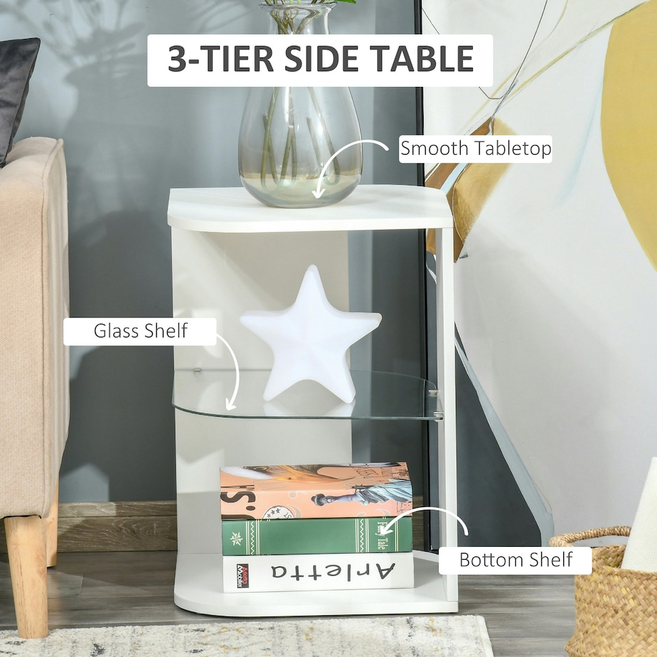 image 1 of Modern Side Table Three Layer Bedside Table Nightstand w/ 2 Storage Shelves Grey