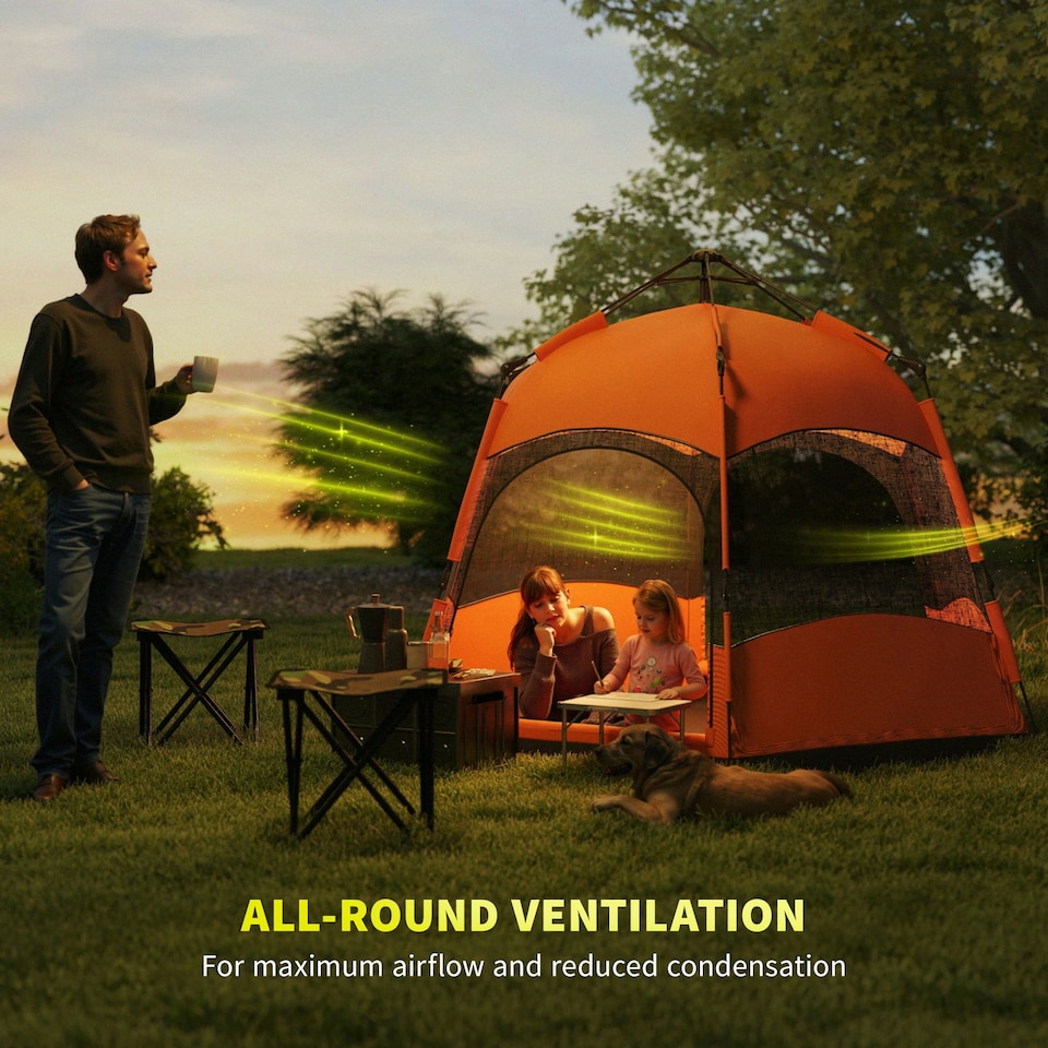 image 1 of Outsunny 4 Person Camping Tent Festival Hiking Shelter, Blue