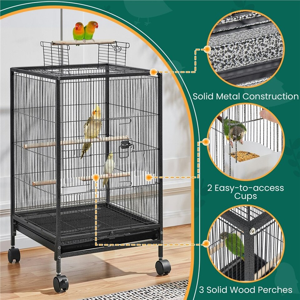 image 1 of Yaheetech 79 cm Tall Open Top Wrought Iron Bird Cage with Rolling Stand Black