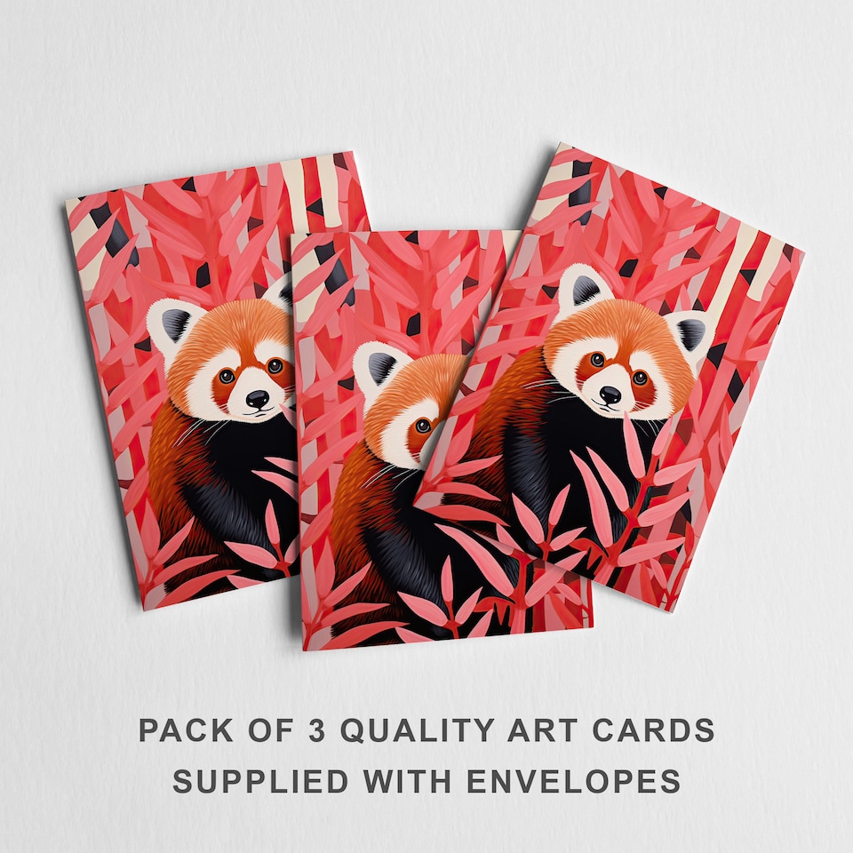 image 1 of Red Panda Bamboo Greeting Card Cute Wildlife Any Occasion Set of 3 Blank Inside