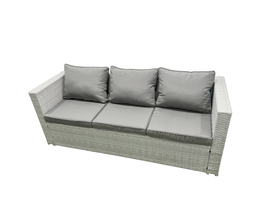 image 1 of Fimous Outdoor Garden Dining Sets Rattan Furniture Gas Fire Pit Dining Table Gas Heater with 2 Side Tables 2 Big Footstools Light Grey