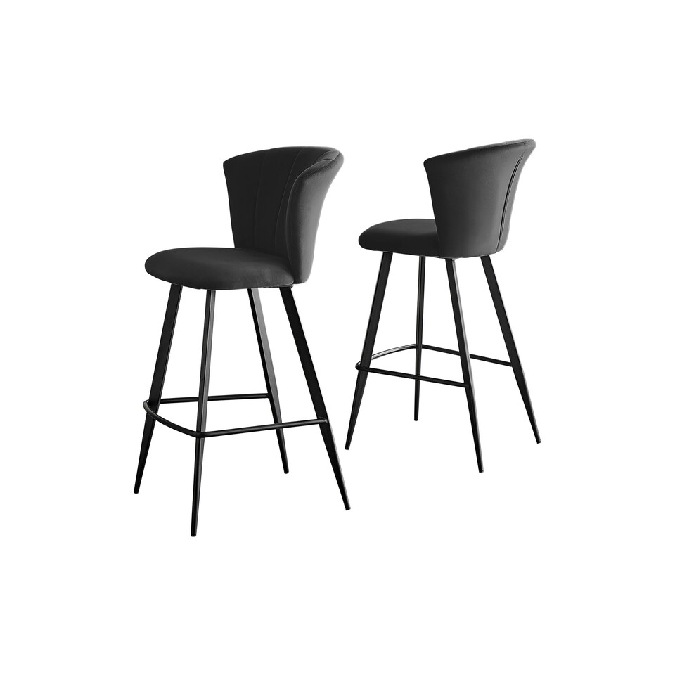 image 1 of Furniturebox 2x Juniper Black Velvet Black Leg Bar Stools