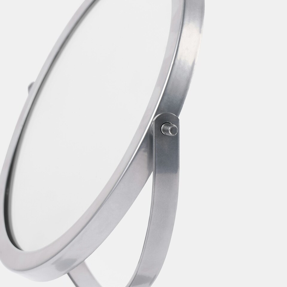 image 1 of OHS Round Freestanding Table Top Stainless Steel Bathroom Vanity Mirror, 27x19cm - Silver