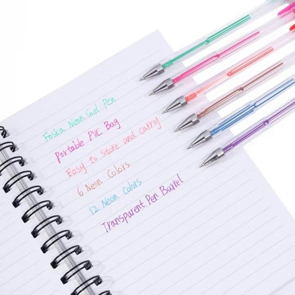 image 1 of Pack of 6 Vibrant Neon Colours Gel Pens