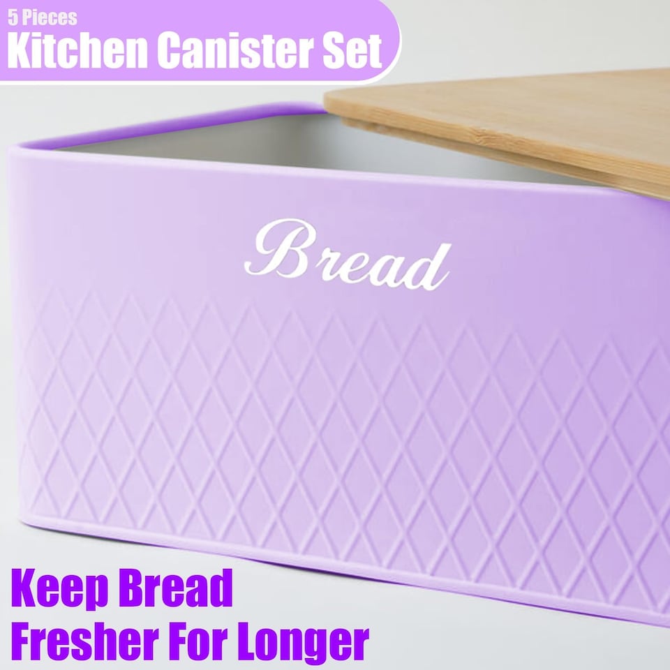 image 1 of 6Pcs Kitchen Storage Canister Jars with Can Opener Airtight Bamboo Lid Tea Coffee Sugar Bread Tins Set