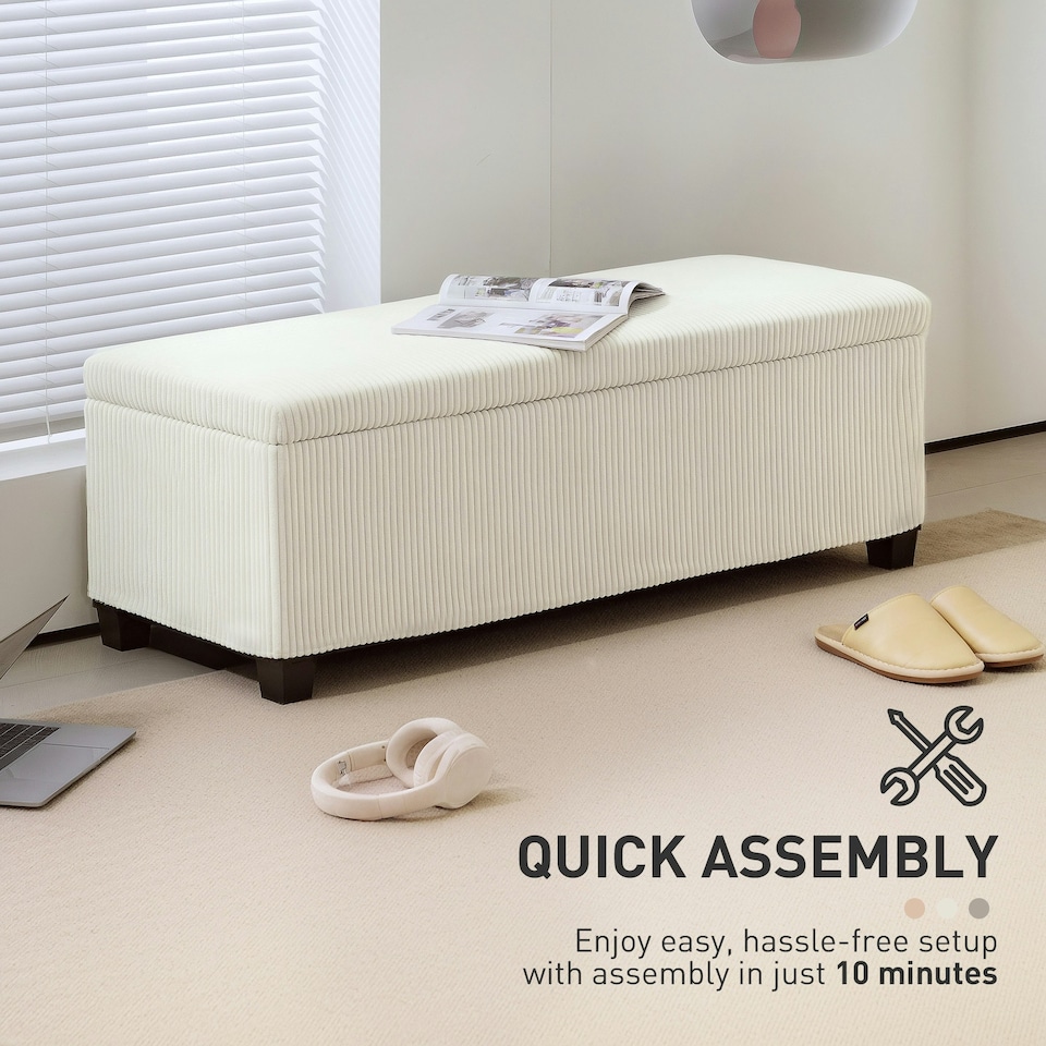 image 1 of HOMCOM Storage Ottoman with Lid, 112cm Bench Chest Box, Beige Yellow