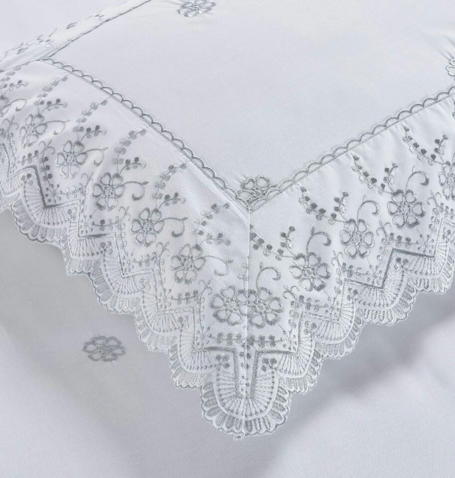 image 1 of Gabrielle Embroidered Floral Duvet Cover Set with Pillowcases Included | White | Double | 1