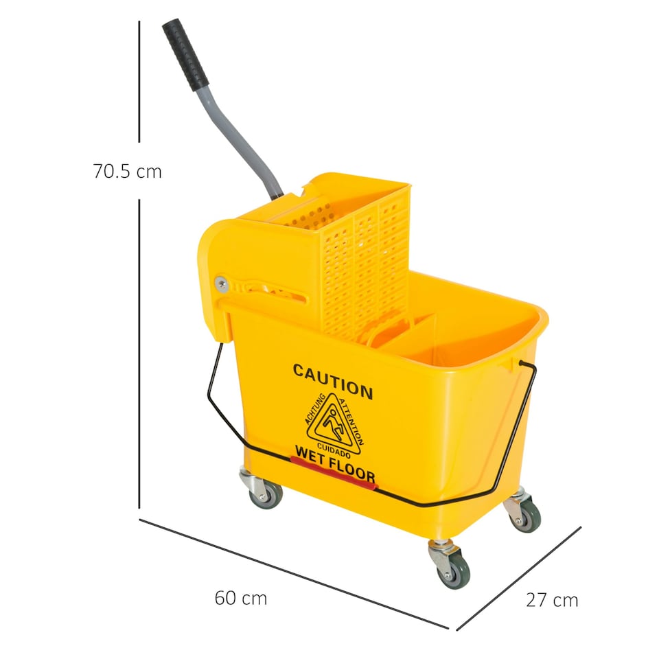 image 1 of HOMCOM 20L Compact Mop Bucket with Wringer on Wheels Yellow