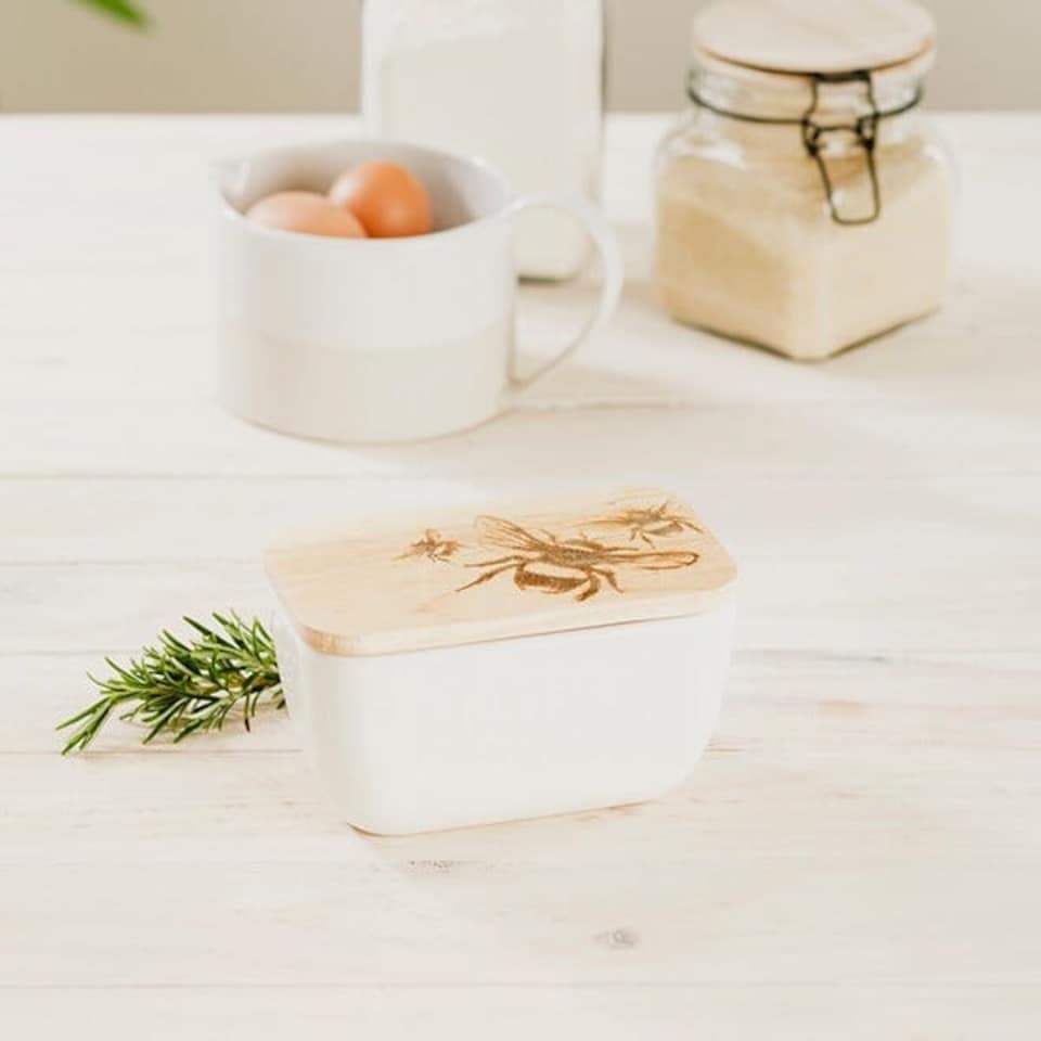 image 1 of The Just Slate Company Bee White Butter Dish